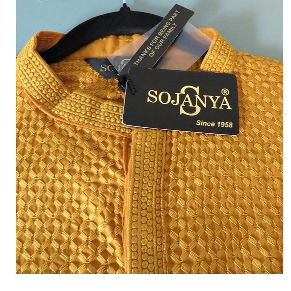 Sojanya Since 1958 Men's Pure Cotton Checked Embroidered Only Long Kurta XXL 44 - Picture 5 of 16